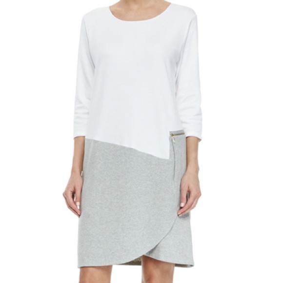 JOAN VASS Colorblock Heathered Gray and White